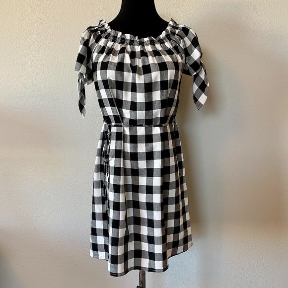LOFT Sundress, M, EUC, Black/White Checker Print - Picture 1 of 8